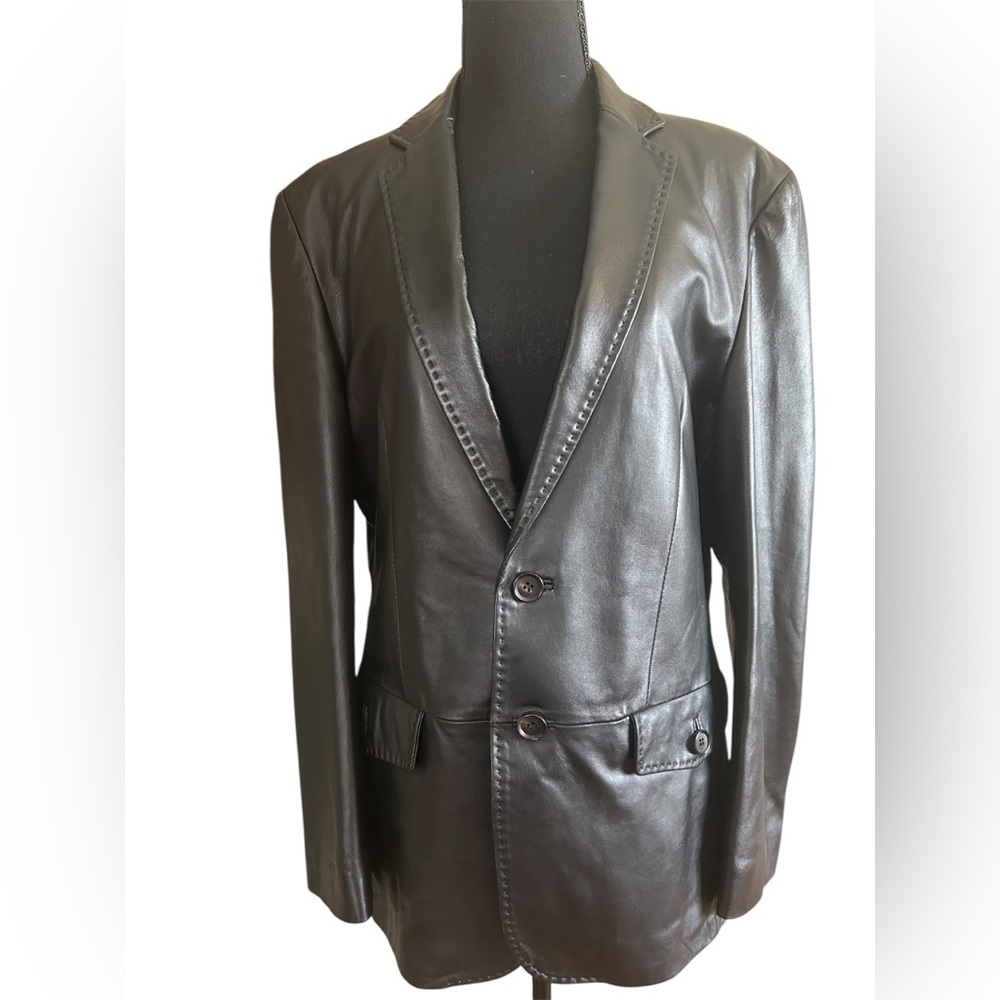 TNGT Genuine Leather Blazer Jacket Black Tailored Mens Medium 40R Size 100